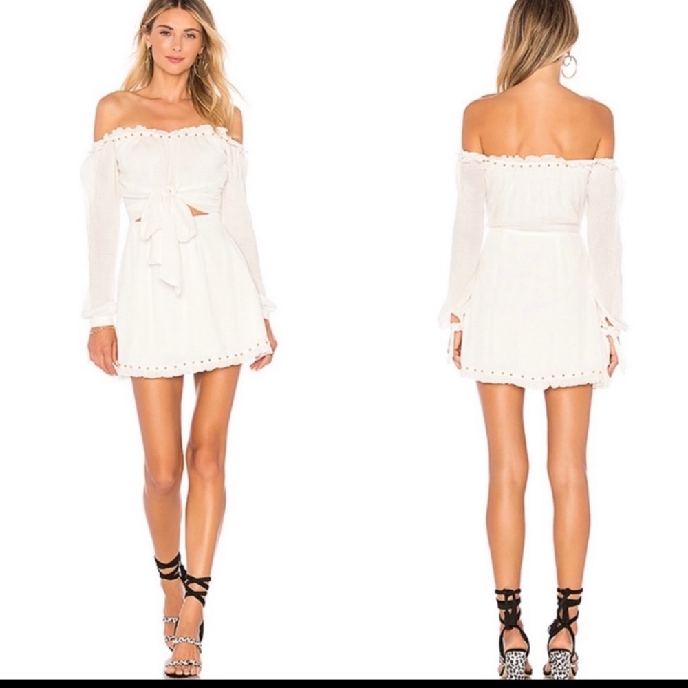 Lovers + Friends white long sleeved dress with cut out